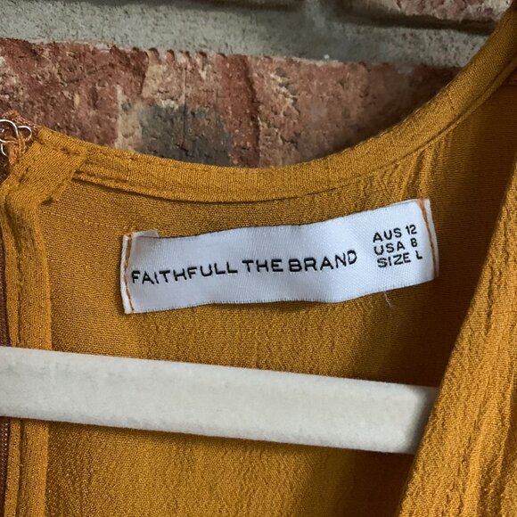 Faithfull The Brand Melia Arwen Tiered Butterscotch USA 8 / Large Midi Dress EUC - Picture 4 of 12